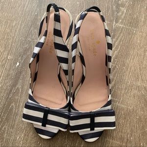 Kate Spade blue and white striped heel